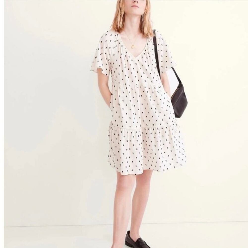 Madewell Lorelei Linen Cotton Blend Mini Dress Womens Medium Cream Polka Dots